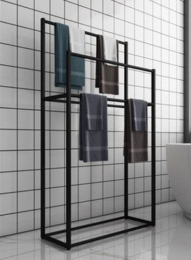 北欧极简毛巾架浴巾架室内挂衣架子铁艺落地置物架金属挂衣架组合