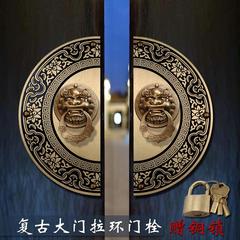 仿古中式狮子头拉手大门栓锁扣插销铜配件明装门锁黄铜兽头大门环