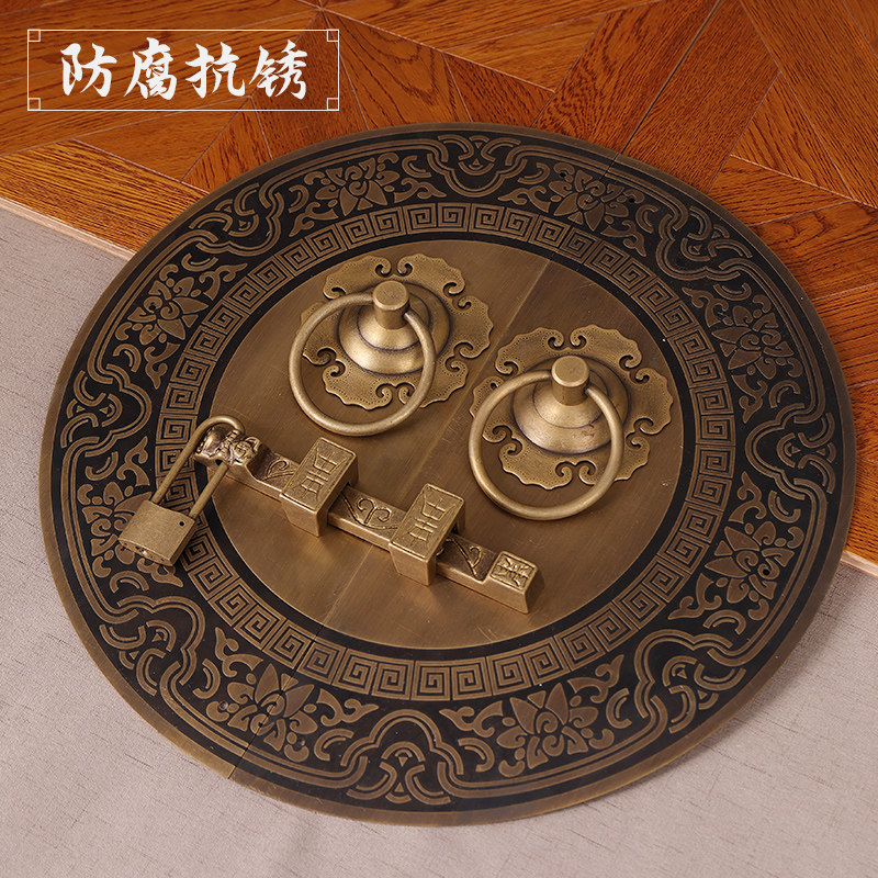 纯铜仿古大门拉手中式古典门环把手复古圆形拉环老式门栓插销配件
