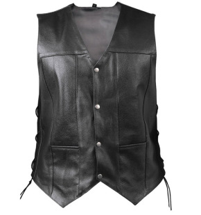 亚马逊男装皮马甲V领单排扣侧绑带短款无袖上衣Sleeveless vest。