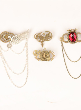 欧美外贸复古胸针蒸汽朋克齿轮翅膀胸针Punk gear wing brooch。