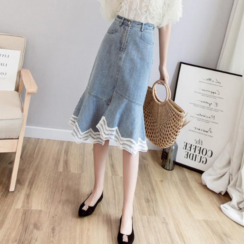 不规则半身裙女夏季新款高腰牛仔裙中长款荷叶边a字裙鱼尾裙|ruв категории Женская одежда, юбка - от Buy2taobao.com для оказания профессиональной услуги покупки агента Taobao
