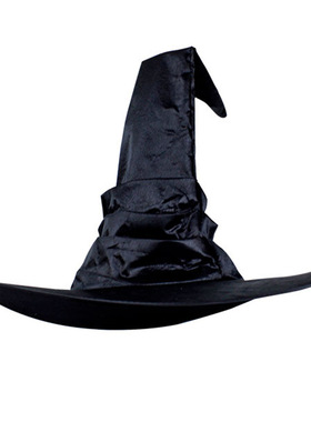 万圣节黑色褶皱巫婆帽色丁布派对鬼节女巫弯角装饰帽子Witch hat