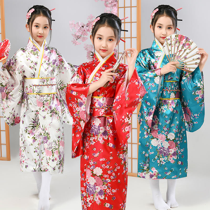 儿童日本和服传统服饰cos演出服印花浴衣睡袍小学生表演写真礼服