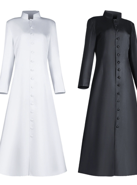 万圣节cos演出服牧师服长袍角色扮演服饰黑白色长款Pastor's Suit