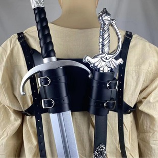 欧美中世纪皮革背式双剑套cosplay表演道具保护套骑士背带剑鞘套