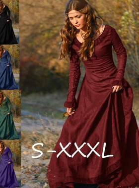 热卖欧美古典中世纪欧洲中部party长袖圆领女士连衣裙women dress