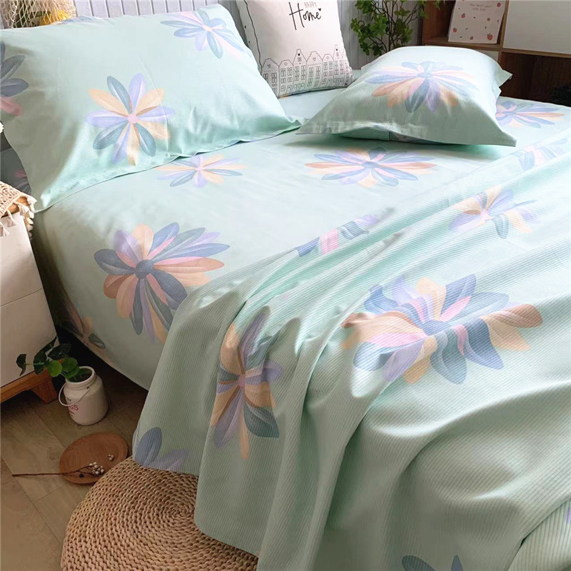 2024新款高档全棉鱼骨纹粗布床单三件套田园风鱼骨棉榻榻米大炕单