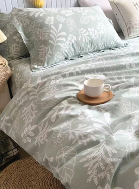 纯棉加厚被套150x200x230全棉田园叶子2025新款床单被罩三四件套
