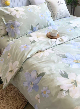纯棉加厚被套150x200x230全棉田园花卉2025新款床单被罩三四件套