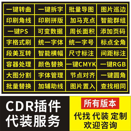 CDR插件代装服务  X4-2026 一键转曲批量数据导图转cmyk周长面积