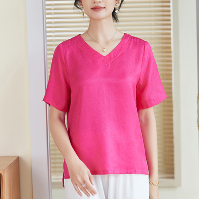 重磅铜氨丝上衣T恤女宽松大码衣