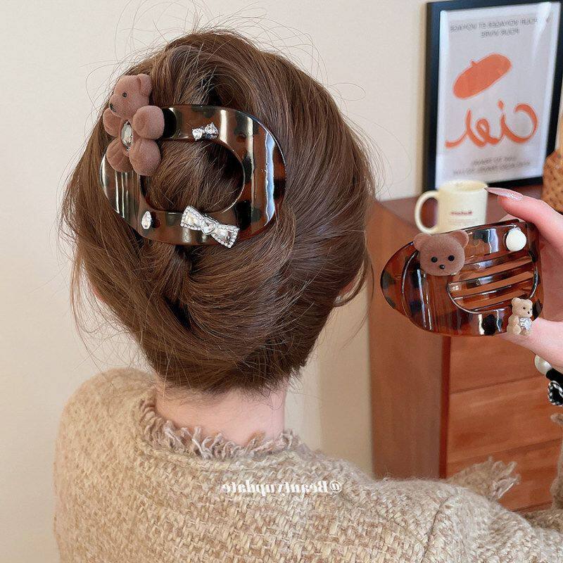 镶钻布艺亚克力珍珠小熊花边发绳卡通可爱气质头绳轻奢高级感头饰