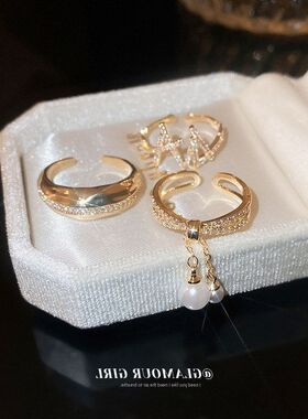 锆石交错电镀开口真金配饰流苏