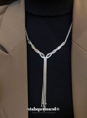 韩系ins多层交叉流苏项链冷淡风轻奢小众锁骨链日常通勤毛衣链女