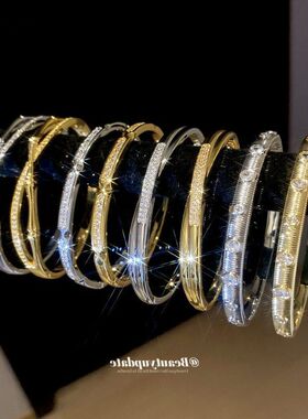 卡扣轻奢女真金百搭手饰18k手镯电镀手环高级感气质圆形简约锆石