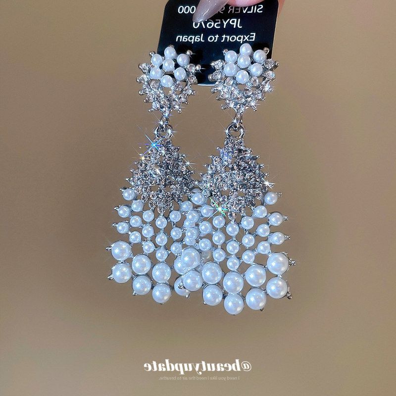 银针镶钻珍珠水滴吊坠耳钉宫廷风气质优雅小众耳环轻奢高级感耳饰