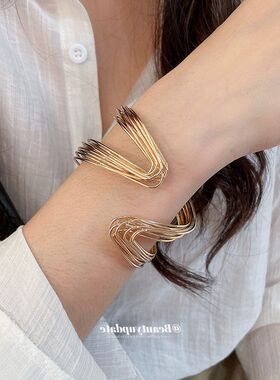 欧美跨境金属扭曲缠绕开口手镯