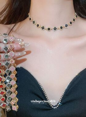 复古镶钻圆形花朵项链轻奢小众高级感锁骨链精致优雅气质通勤颈链