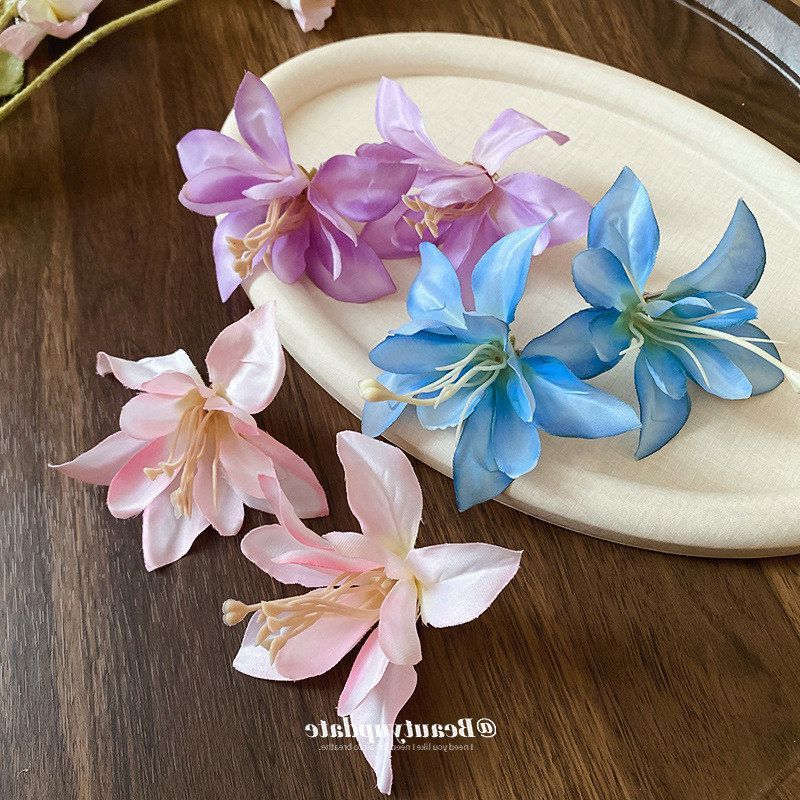 春季新款布艺仿真扶桑花发夹度假