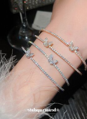 韩系锆石蝴蝶双层开口手镯轻奢