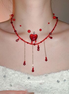 甜酷风水晶串珠流苏项链小众独特