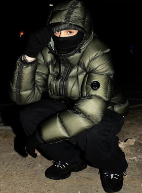 户外机能C.P徽章护目镜刺绣蓬松保暖Company羽绒棉服连帽夹克外套
