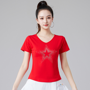新款广场舞服装短袖T恤上衣女夏装跳舞衣服健身运动表演服舞蹈衣