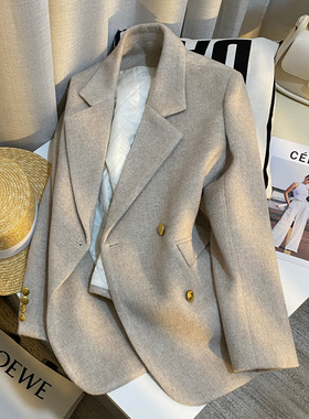 今年流行特惠米灰色韩版高级感内里夹棉毛呢西装外套女2025冬季