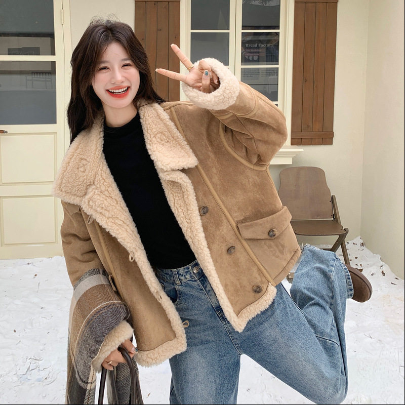 今年流行特惠实拍栗棕色皮毛一体羊羔毛外套2025新款氛围感加绒