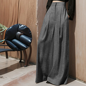 灰色高腰休闲阔腿裤 型 设计感坠感甩 版 今年流行特惠现货秋冬新款