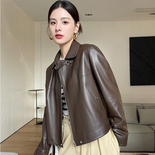 真皮绵羊皮时尚 真皮皮衣方领短款 新款 今年流行特惠海宁2025秋季