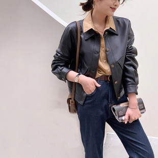 油蜡皮外套 海宁头层牛皮真皮皮衣女短款 今年流行特惠 米兰皮衣