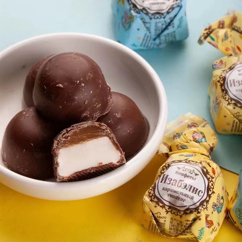 俄罗斯进口焦糖布丁夹心牛奶糖果混合巧克力夹心糖喜糖年货礼物