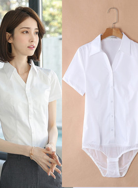 舒适小V领白衬衫修身免烫抗皱衬衣连体女长袖舒适职业连档上衣