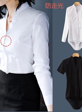 2024新款短裤连体衬衫女v立领空乘面试工作服长袖连裤衬衣职业