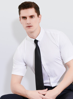 轻奢免烫男士绅士短袖衬衫夏季方领冰丝商业职业白衬衫纯色半袖潮