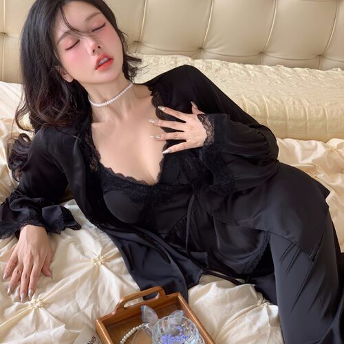 【心动信号】秋吊带性感睡衣赵露思同款家居服法式蕾丝三件套长袖