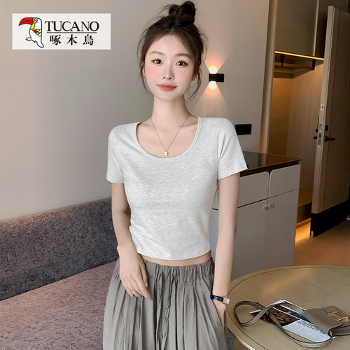 春夏短袖修身短款t恤纯棉女上衣