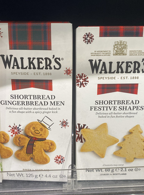 英国walkers mini shortbread圣诞树雪人姜饼人星星造型酥饼纸盒
