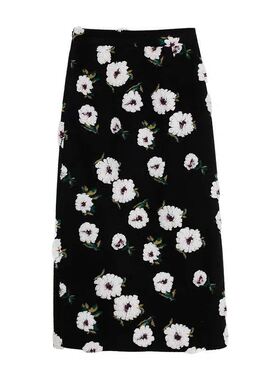 花朵毛呢开叉a字半身裙女2022秋冬季新款洋气显瘦高腰中长款裙子