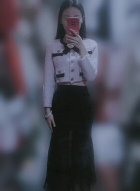 2023早春新品气质名媛小香风短款外套上衣中长款包臀鱼尾裙女套装
