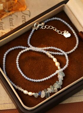 XKDDCT国潮新中式蓝色石珍珠项链