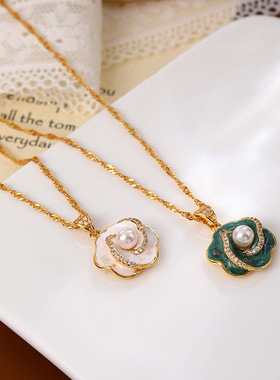 XKDDCT新款珍珠山茶花朵项链女士
