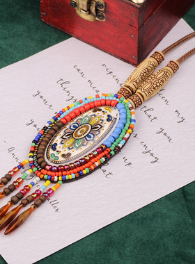 XKDDCT新款复古皮革长款流苏项链