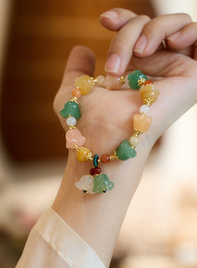 XKDDCT新疆天然金丝玉手链女铃兰
