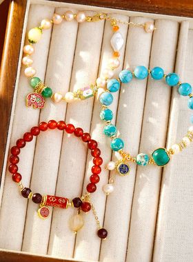 XKDDCT吉祥小象巴洛克珍珠手链红