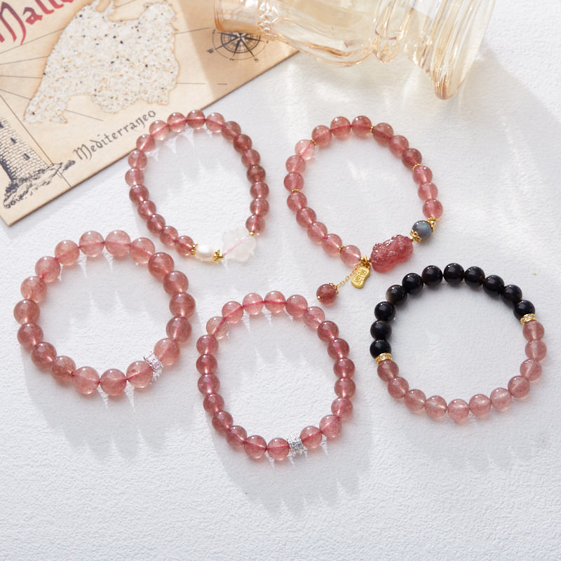 XKDDCT天然手链女有钱花貔貅好运粉色水晶宝石设计款手串礼物zpu