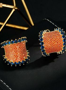 AXKECT阿珂施蒂新款 奢华重工橙色拱形彩宝大耳环银针感名媛风耳