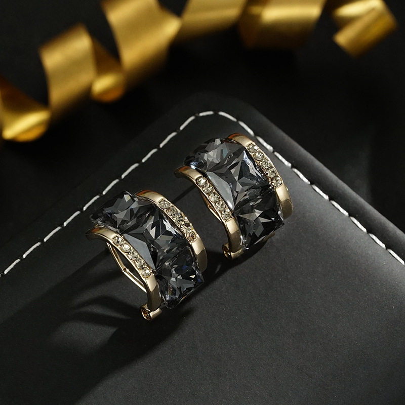 XKDDCT小众个性设计感精致时尚轻奢复古黑色方钻耳钉s925银针耳环